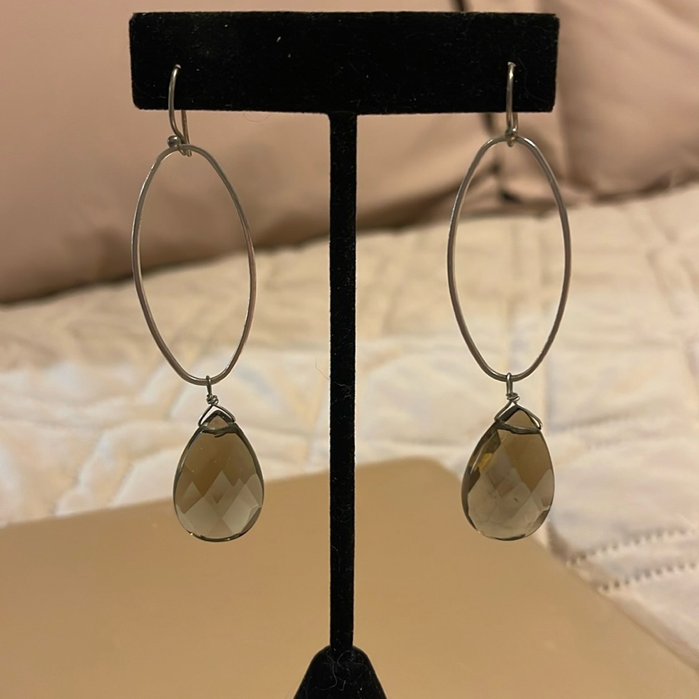 Bebe Silver Wire Earrings w/ Smoky Green Dangles